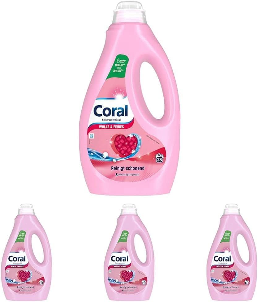 Coral detergent lichid delicat pentru lână și rufe delicate, 23 spalari, 1,15 litri Detergenti Rufe Naty Shop Set 4 x 1.15 litri