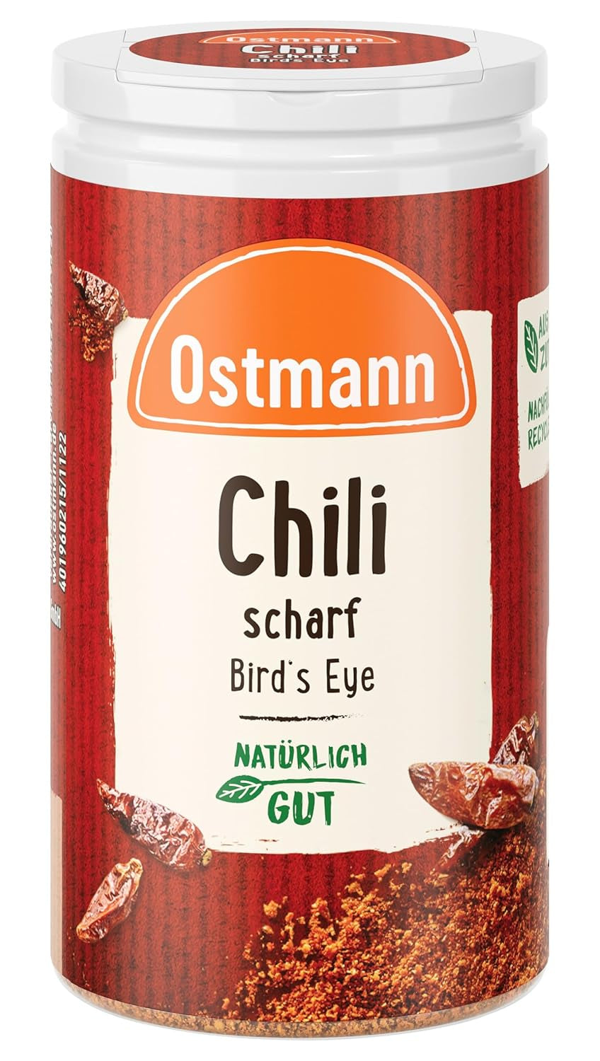 Ostmann Gewürze - Chili scharf Bird´s Eye | Feurige Schärfe für Fleischgerichte und Eintöpfe | 35 g in der Streudose