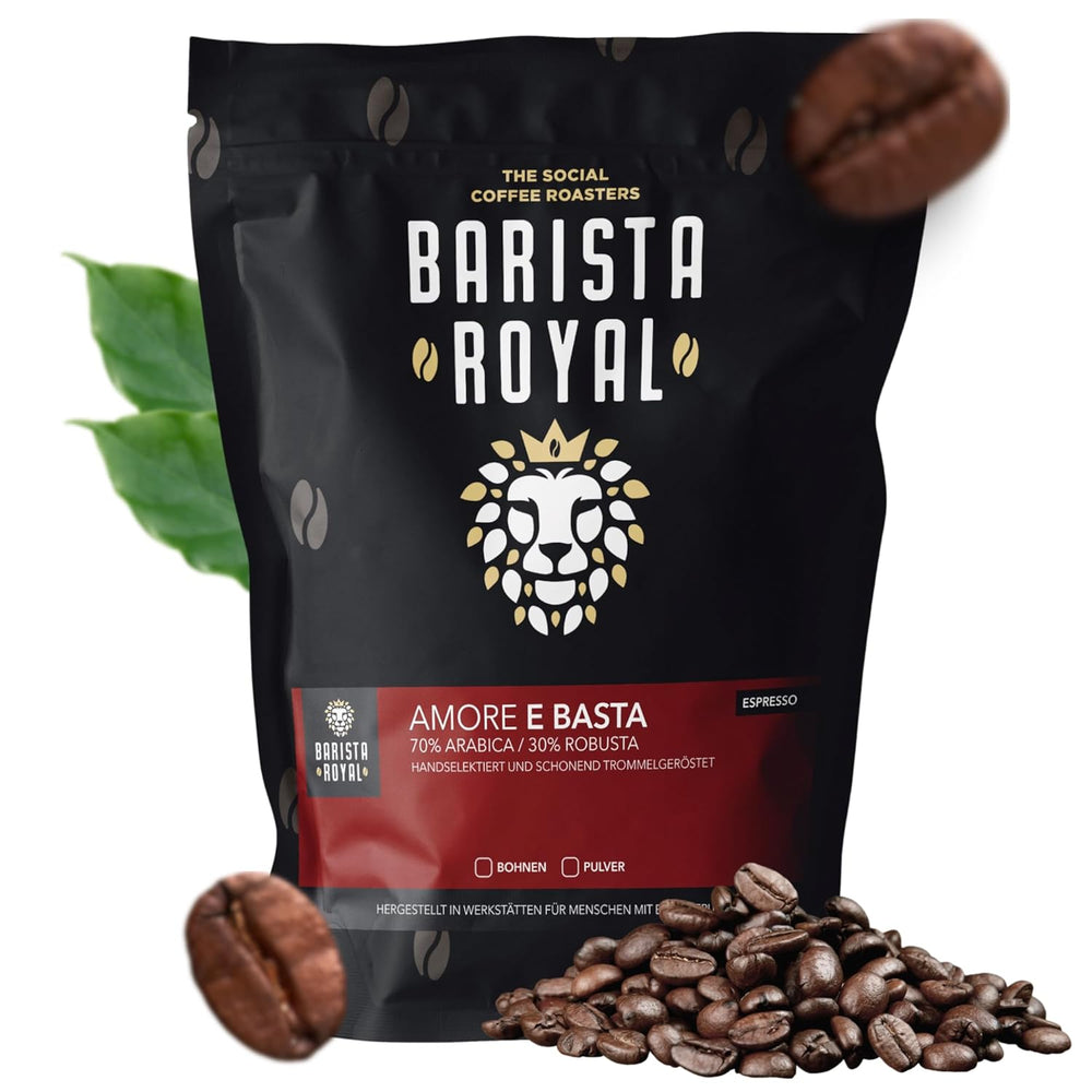 BARISTA ROYAL Espressobohnen 1kg "Amore E Basta Espresso" | Frische Kaffeebohnen direkt gehandelt | 70% Arabica, 30% Robusta Espresso ganze Bohnen | Ideal für Vollautomat und Siebträger