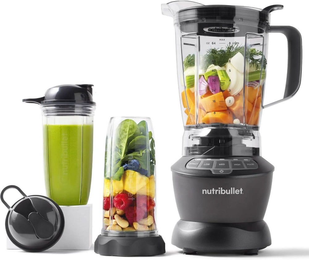 Nutribullet Full Size Blender, Elektrischer Mixer, Multifunktionaler Stabmixer, Professioneller Mixer, 1000 Watt Leistung, 1,6L Becher, Grau, NBF450DG Bucatarie Naty Shop Schwarz 1000 Watt