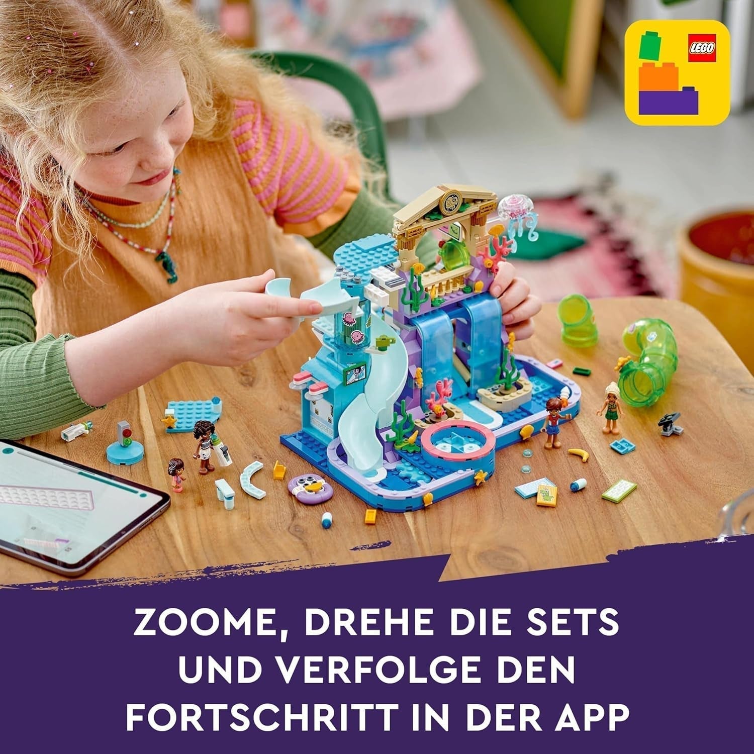 Parcul acvatic LEGO Friends Heartlake City, set de joacă în aer liber pentru fete și băieți cu vârsta peste 8 ani, experiență de joacă creativă cu 3 figurine, micro figurină, 3 tobogane și hidromasaj 42630 Seturi de constructie Besuche den LEGO-Store