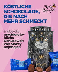 Trufe de ciocolată Monty Bojangles Savanna Gold (135g) pudrate cu cacao, praline, set cadou într-o cutie individuală de colecție cu design de pisică, aromă de scotch Flutter