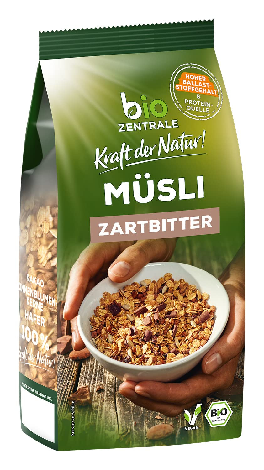 Biozentrale Muesli cu ciocolată neagră | 500g Organic Vegan | Ideal pentru micul dejun și pentru paharul tău de muesli la pachet | Alternativă la batoanele de muesli