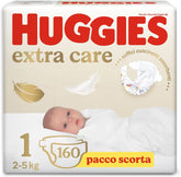 Scutece Huggies Extra Care pentru bebeluși, mărimea 1 (2-5 kg), foarte absorbante, design Disney, pachet vrac, 160 bucăți