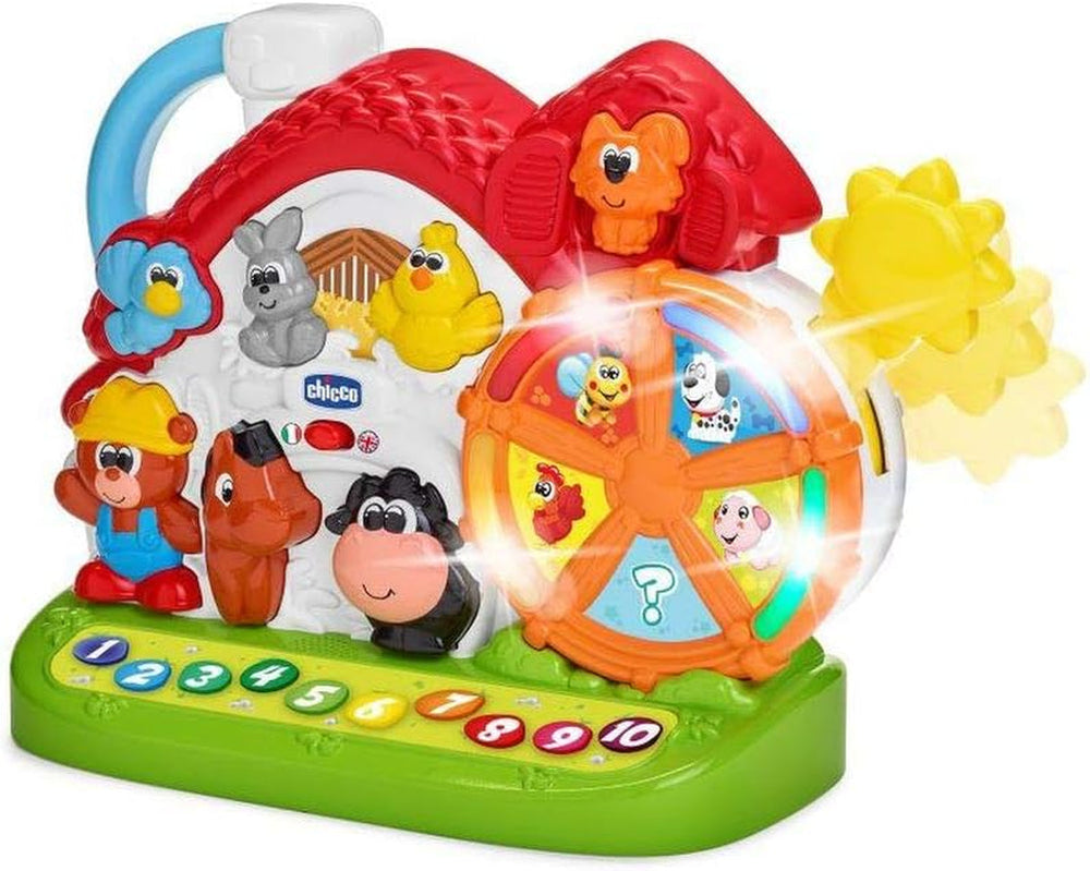Chicco Talking Farm Jucărie pentru copii bilingvă italiană/engleză cu animale, lumini și sunete, 3 opțiuni de joc, jucărie electronică de învățare - Jucărie pentru copii 1-4 ani Jucarii Bebe Naty Shop Noua fermă vorbitoare