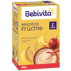 Terci de lapte cu fructe (4x500g), de la 5 luni, fără zahăr adăugat, cu minerale și vitamine valoroase, foarte sățios
