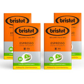 Bristot, 120 Espresso-Kaffeekapseln – eine Mischung aus Arabica-Kaffee aus Brasilien und Zentralamerika, mit Noten von Zartbitterschokolade, Haselnuss und Karamell – 4 Packungen mit je 30 Kapseln