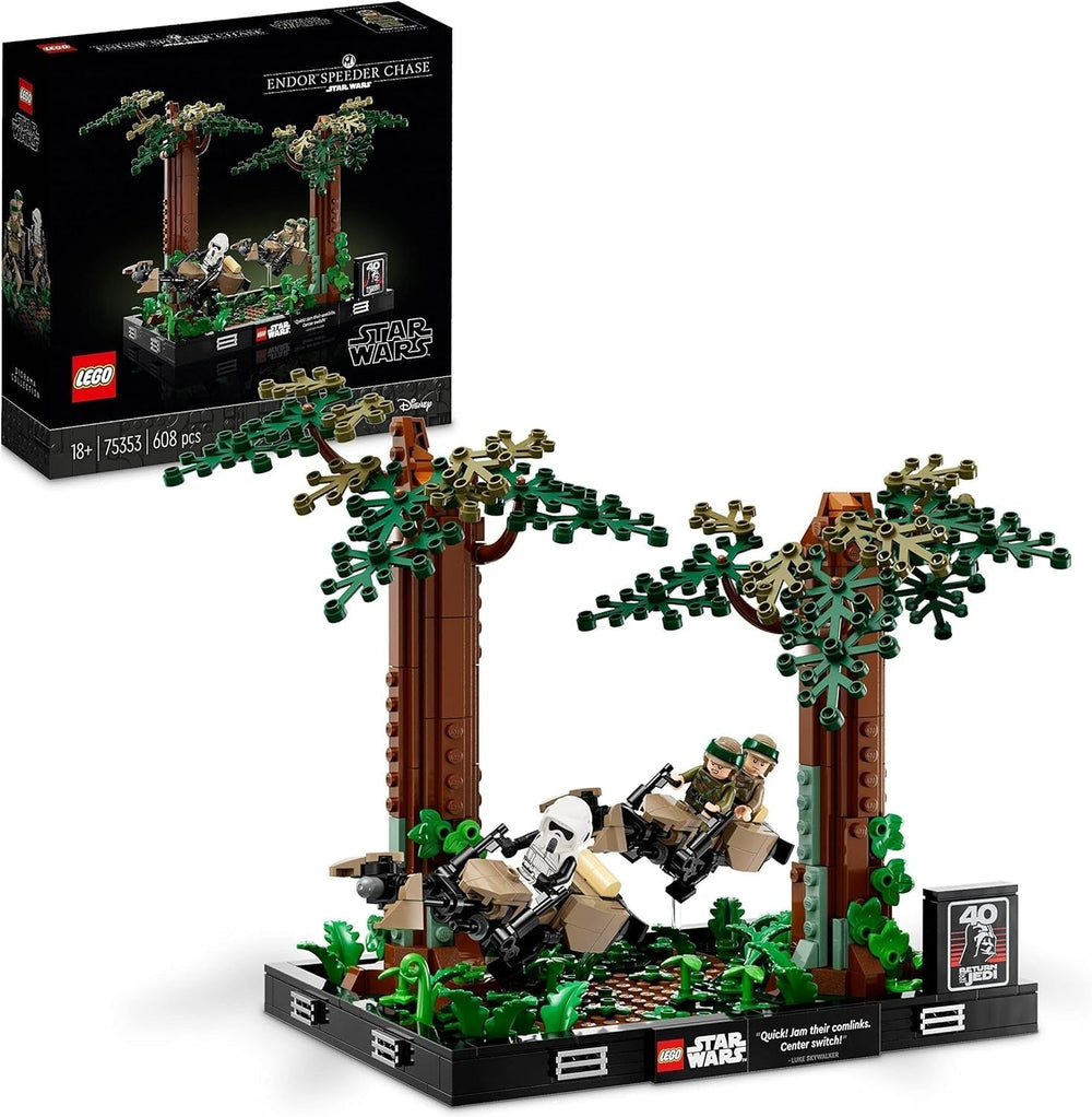 LEGO 75353 Star Wars Pursuit on Endor - Set Diorama, Întoarcerea Cavalerilor Jedi cu Luke Skywalker, Prințesa Leia & Scout Trooper și Speeder Bikes, 40th Anniversary Seturi de constructie Besuche den LEGO-Store Singur