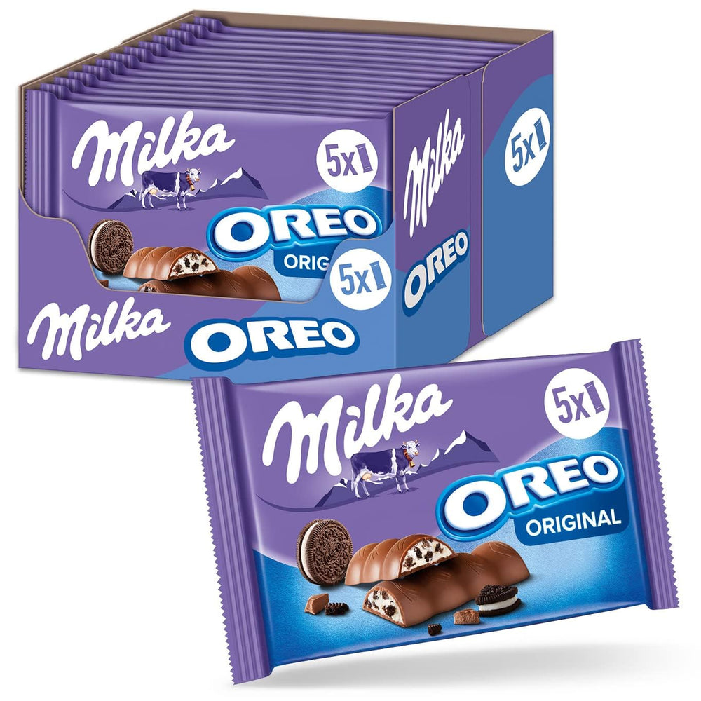 Batoane Milka & OREO – Ciocolată cu lapte alpină cu bucăți crocante de biscuiți OREO în cremă de lapte – 13 x 185g