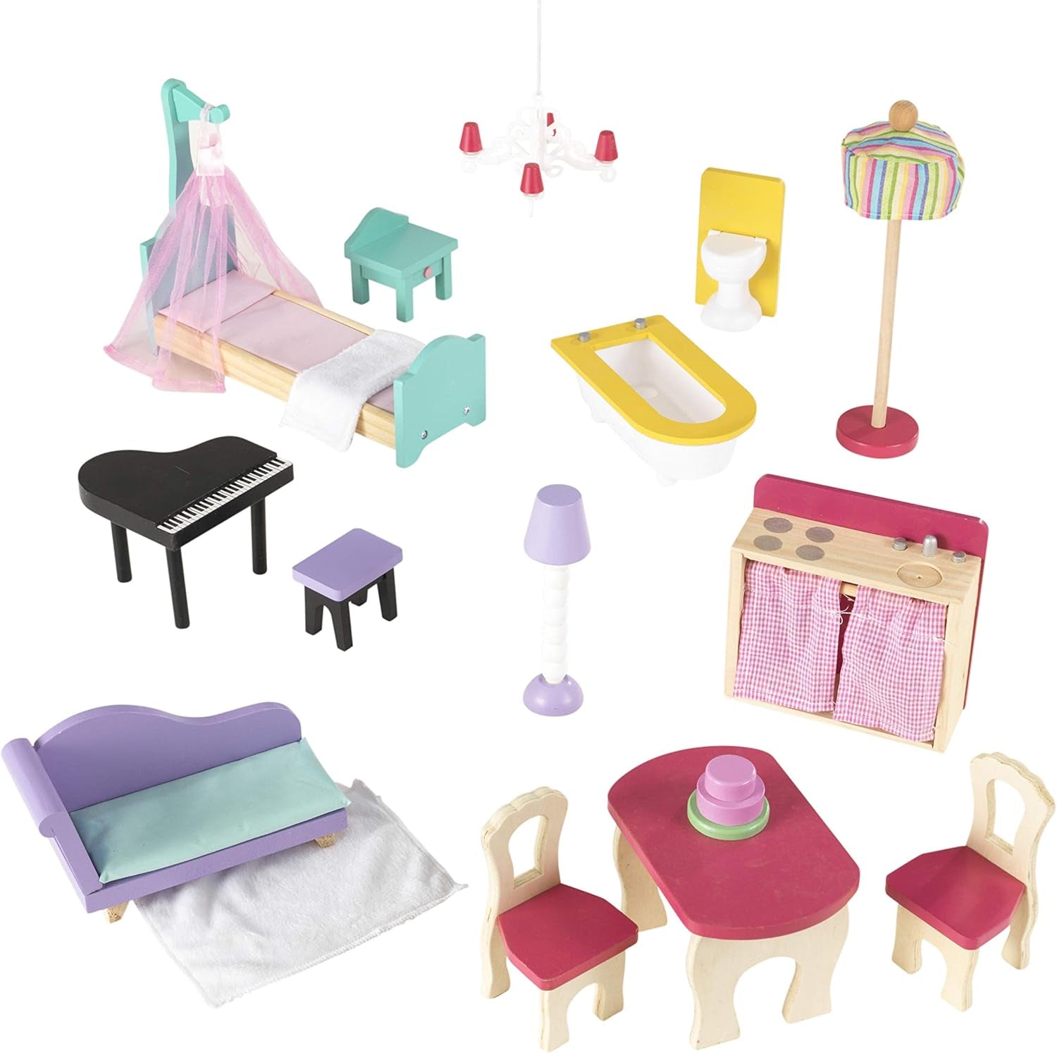 Casa de păpuși din lemn Kidkraft Annabelle cu mobilier și accesorii, set de joacă cu lift și balcon pentru păpuși înalte de 30 cm, jucărie pentru copii de la 3 ani, 65934 Casute de papusi Naty Shop