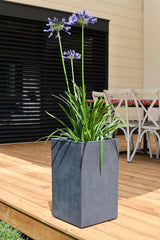 Ghiveci de flori Basalt'Up, pătrat, înalt, 36 l, aspect beton, perete simplu, rezervor de apă, 29,5 x 29,5 x 49,5 cm, gri antracit