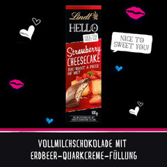 Lindt HELLO Cheesecake cu căpșuni și ciocolată | Baton 100g | Ciocolată cu lapte cu umplutură de cremă de quark cu căpșuni | Baton de ciocolată | Cadou de ciocolată