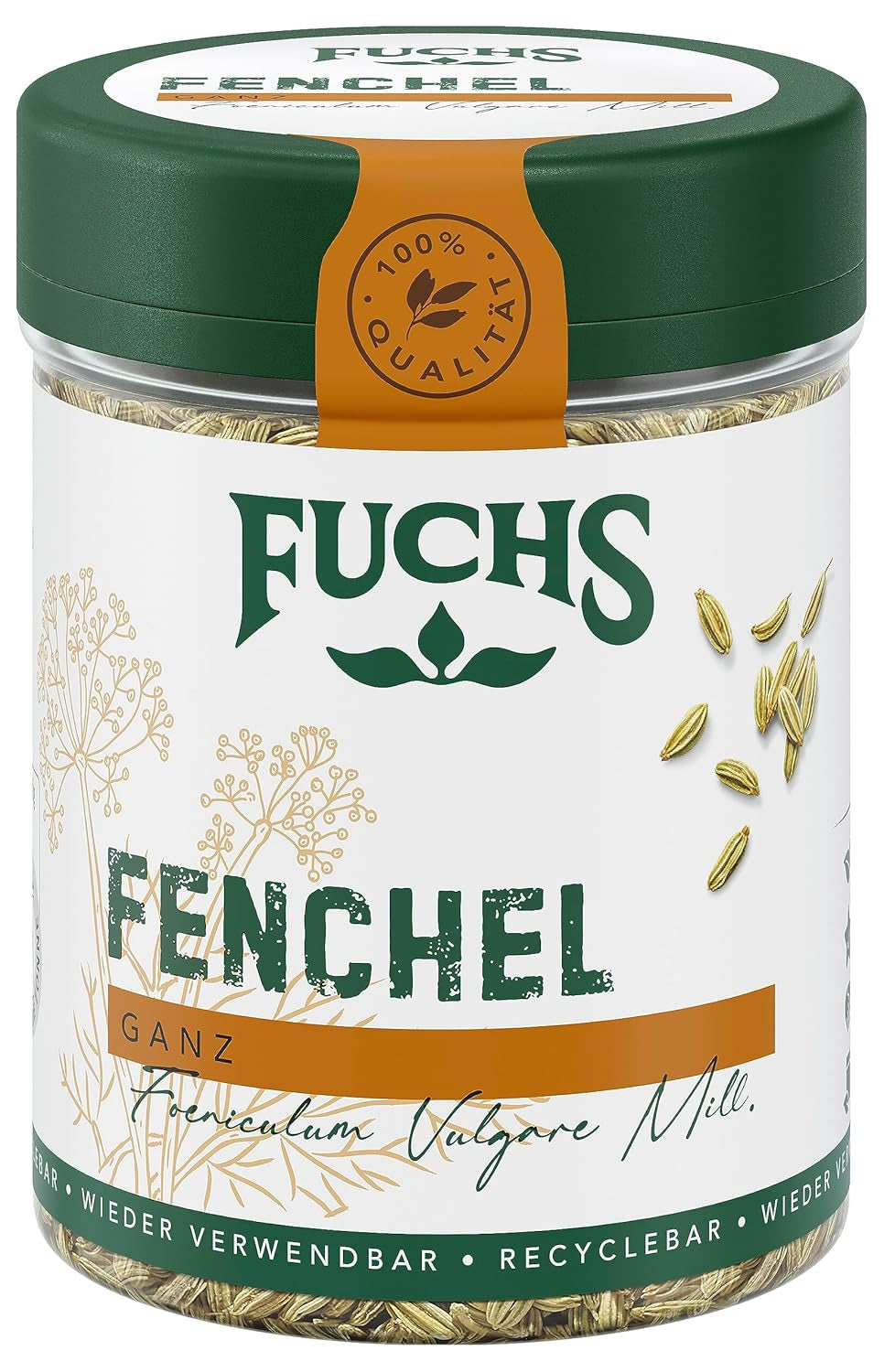 Fuchs Gewürze - Fenchel ganz - süß-würziges Aroma für Obstsalate, Oat-Meals oder Currys - natürliche Zutaten - 45 g in wiederverwendbarer, recyclebarer Dose