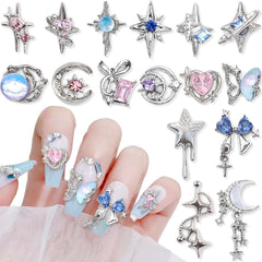 16 Stile Luxus Mond Stern Nagel Charms 3D Nail Charms Y2K Legierung Strasssteine Bogen Schmetterling Nagel Schmuck Metall Nail Art Charms Nägel Glitzersteine Nailart Rhinestones Nageldesign Zubehör