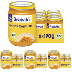 Legume fine organice (6 x 190g), de la 6 luni, fără sare adăugată, borcanul ideal de legume pentru începerea hrănirii complementare (pachet de 4)