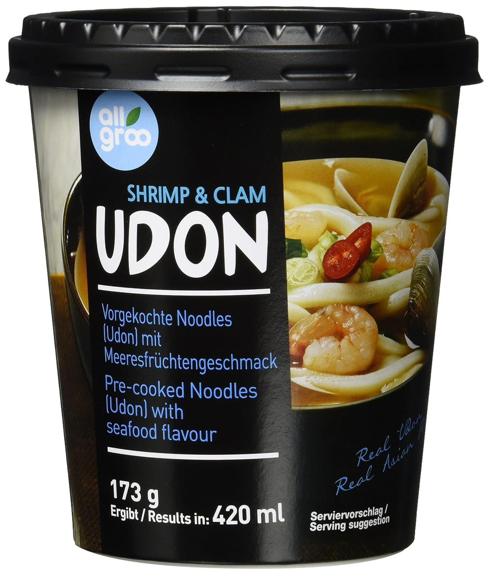 Tăiței instant Allgroo Udon Cup - Supă Udon cu fructe de mare, aromată și picantă - Preparare rapidă (1 x 173 g)