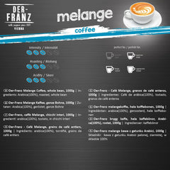Cafea Der-Franz Melange, Intensitate 3/5, 100% Arabica, boabe întregi de cafea, 4 x 1000 g