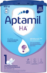 Aptamil HA 1 – Formulă de lapte praf pentru sugari de la naștere, cu DHA, fără lactoză, fără ulei de palmier, hrană pentru bebeluși, lapte praf, 1 x 800 g