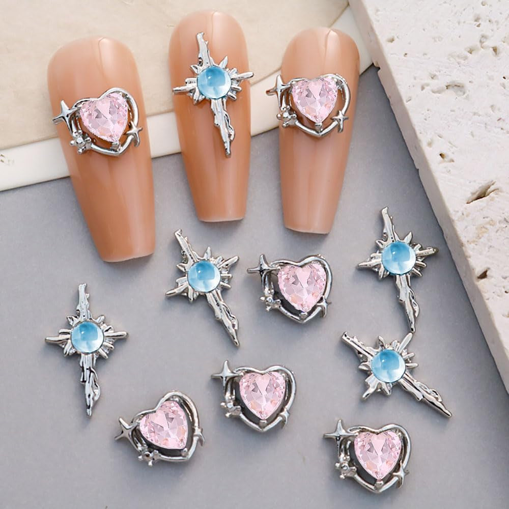 16 Stile Luxus Mond Stern Nagel Charms 3D Nail Charms Y2K Legierung Strasssteine Bogen Schmetterling Nagel Schmuck Metall Nail Art Charms Nägel Glitzersteine Nailart Rhinestones Nageldesign Zubehör