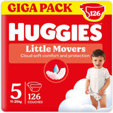 Scutece Huggies pentru bebeluși Little Movers, design Disney, mărimea 5, 126 bucăți (3 x 42), cutie lunară