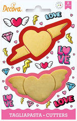 0255063 Forme de biscuiți din plastic Love, 2 bucăți, asortate