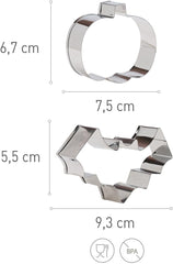 dekora – Set de forme de biscuiți de Halloween pentru copii – 2 forme metalice de biscuiți: Dovleac și Liliac – Forme de biscuiți și pâine – Ideale pentru decorațiuni cu dovleci și dulciuri de Halloween între 6 și 9 cm