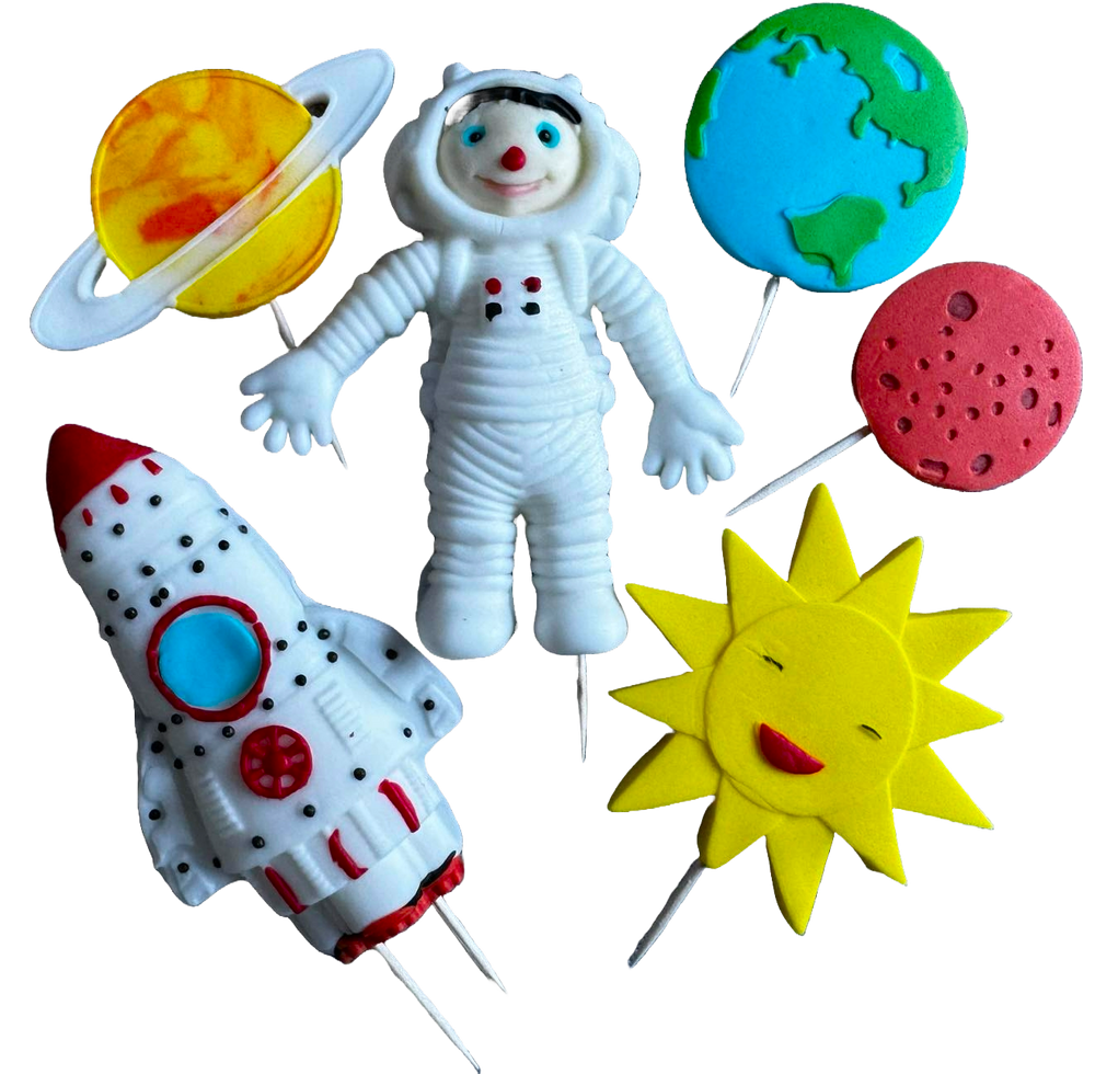 Set 6 decoratiuni comestibile din zahar, Cosmos Decoratiuni din Pasta de Zahar Naty Shop