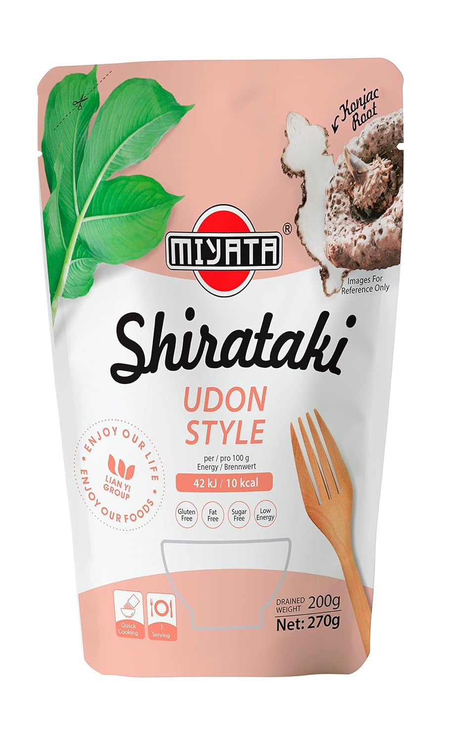 Tăiței Miyata Shirataki în stil Udon, din făină de konjac, pachet de 6 (6 x 270g)