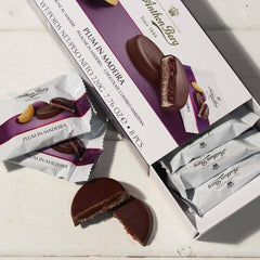 Prună în Madeira – 220 g – Specialitate de marțipan cu fructe și alcool – 8 monede de ciocolată neagră cu jeleu de prune și vin de Madeira – Idee de cadou