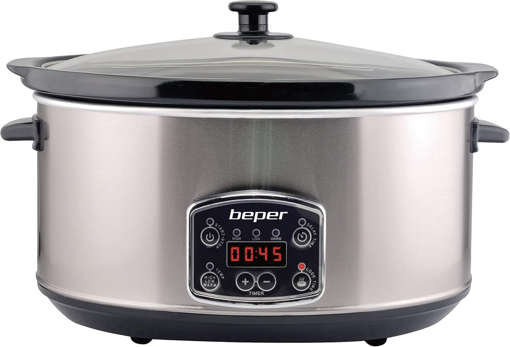 Beper BC.510 Slow Cooker, 280 W, 4,5 litri, sticlă ceramică, negru și oțel Slow Cooker Naty Shop Default Title