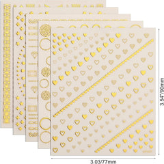 MWOOT 10 Blätter Gold Nagelsticker Abziehbilder Nail Art Sticker, 3D Selbstklebende Nagelaufkleber Set Linien Streifenband Design,Diy Metallisch Nailart Aufkleber Maniküre Zubehör Für Nagel Dekoration