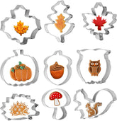 9pcs Herbst Ausstechformen Erntedankfest Ausstecher Blätter Keksausstecher Edelstahl DIY Plätzchenausstecher mit Ahornblatt Eichenblatt Eichhörnchen Eichel Igel Kürbis für Keks Fondant Backen