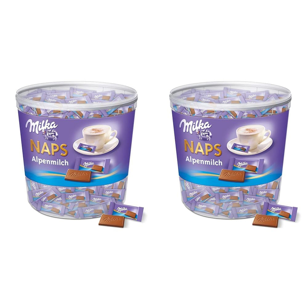 Naps Alpine Milk 1 x 1kg, Mini pătrățele de ciocolată care se topesc în gură din ciocolată fină cu lapte alpină, cutie (pachet de 2)