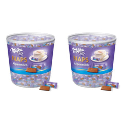 Naps Alpine Milk 1 x 1kg, Mini pătrățele de ciocolată care se topesc în gură din ciocolată fină cu lapte alpină, cutie (pachet de 2)