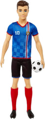 Barbie You Can Be Anything Păpușă Ken Fotbalist - Păpușă 29 Cm, Tricou Albastru, Numărul 10, Cadou Copii