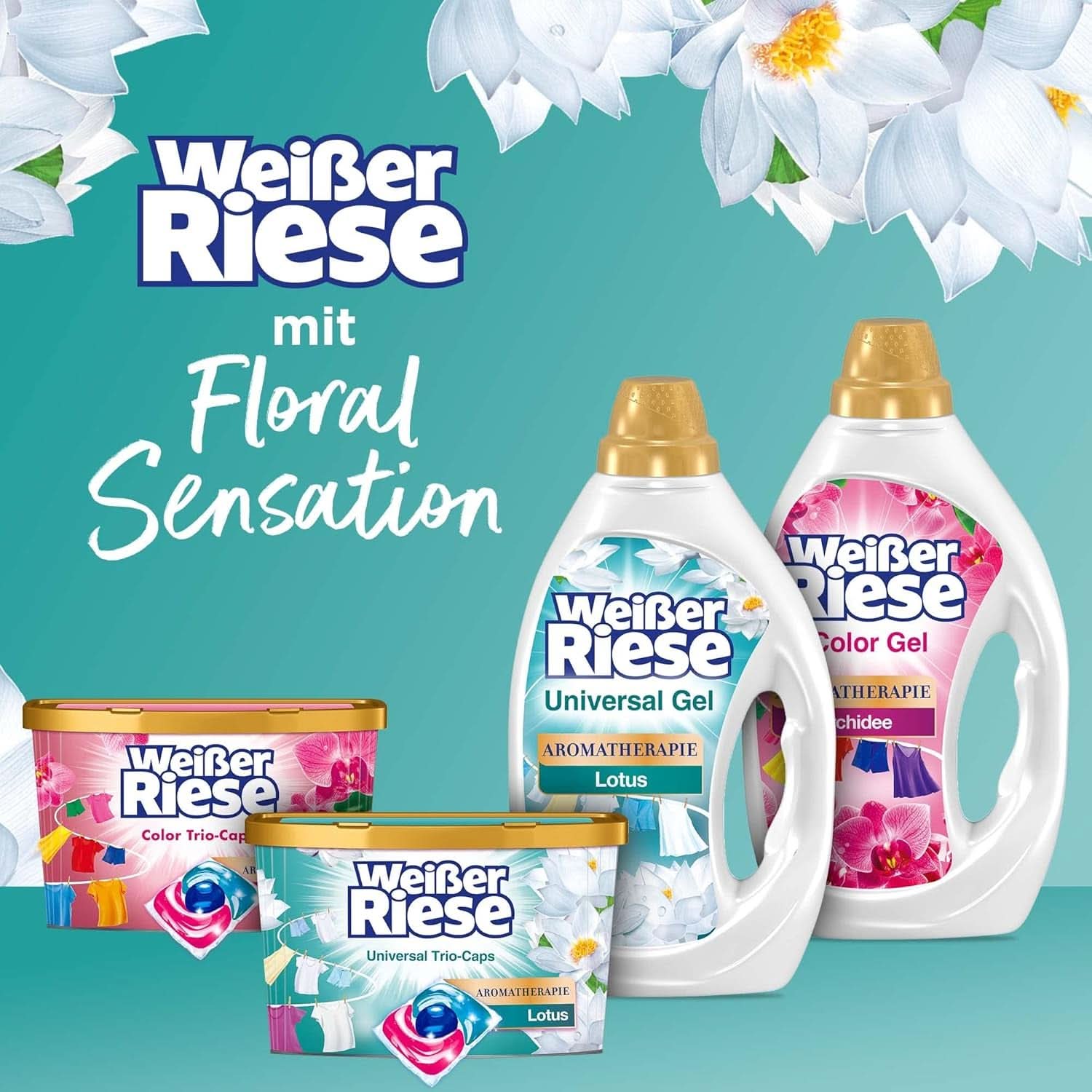 White Giant Universal Trio-Caps Aromatherapy Floral Sensation (120 spălări), Detergent de rufe cu lotus, Detergent pentru rufe grele cu parfum intens Detergenti Rufe Naty Shop