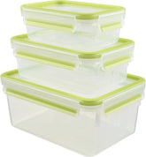 Emsa 515585 Food Clip & Close | Set 3 piese | plastic | transparent / verde | 0.55 / 1 / 2.2 litri Cutii depozitare alimente Naty Shop Verde 0,55 L+1,00 L+ 2,20 L