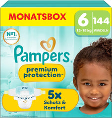 Pampers Premium Protection mărimea 6, 144 scutece, 13 kg-18 kg, protecția noastră numărul 1 împotriva pielii și scurgerilor