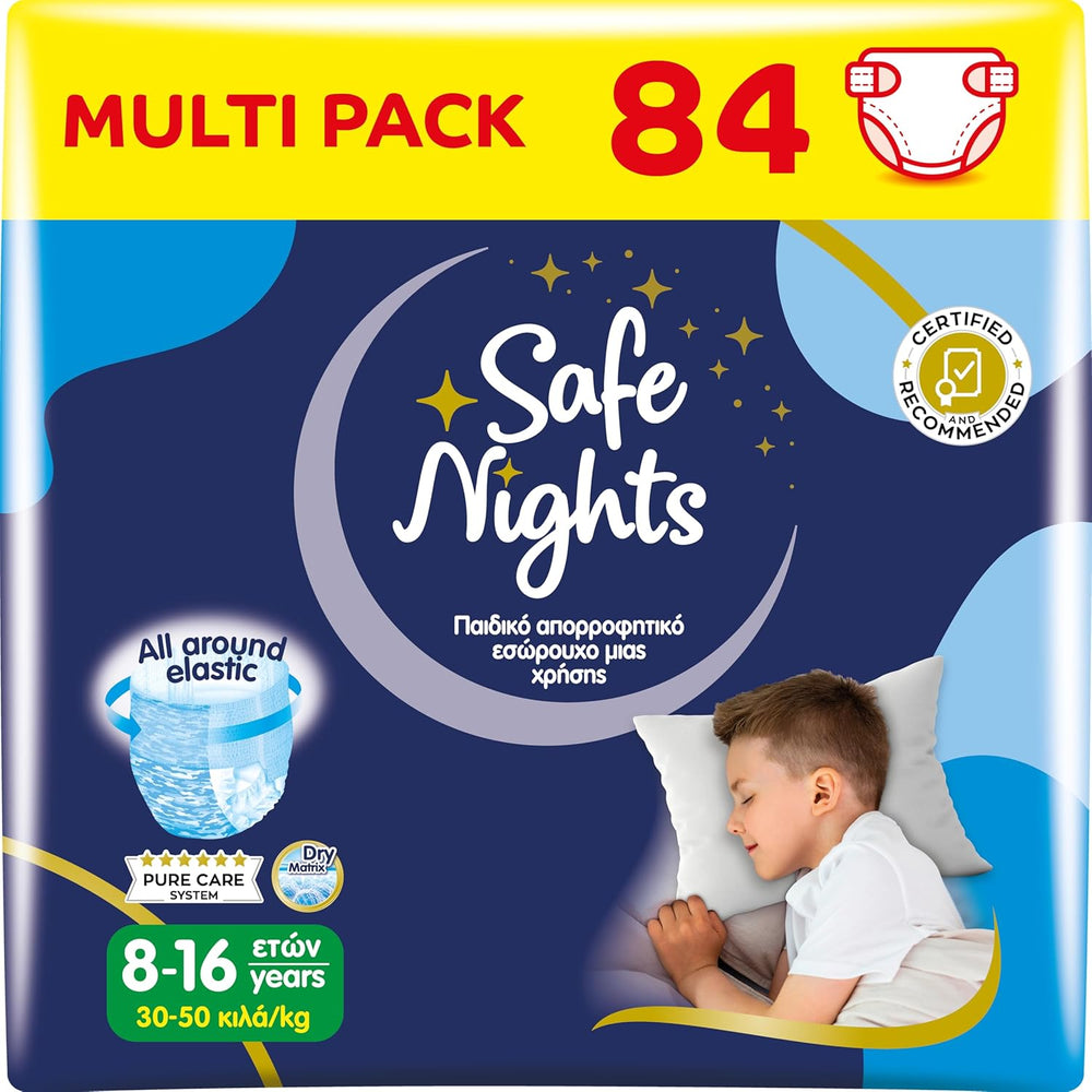 Safe Nights Boy, chiloți de noapte pentru vârste 8-16 ani (30-50 kg), 84 bucăți