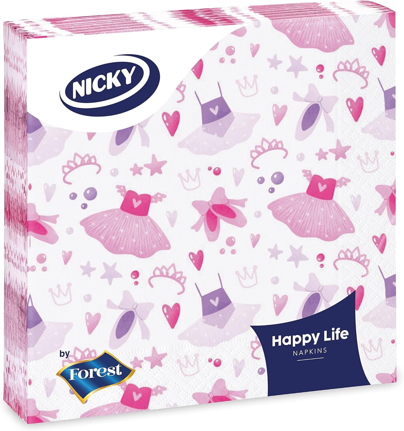 Happy Life 20 de șervețele cu 3 voaluri, motiv de dans, vesele și decorate, 100% celuloză pură, certificate Fsc®