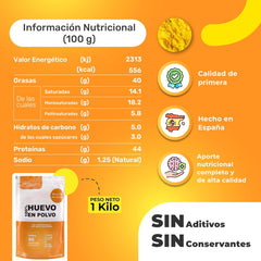 Eipulver aus Freilandeiern (1 kg) | Pasteurisiertes Vollei Pulver | Ohne Zusatzstoffe | Glutenfrei & laktosefrei | Vakuumverpackung im Zip-Beutel