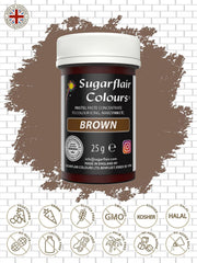 Pastă de colorant alimentar Sugarflair maro, colorant alimentar pastelat foarte concentrat pentru cremă de unt, pastă de zahăr, glazură regală, decorațiuni pentru torturi și multe altele! Colorant alimentar vibrant! - 25 g