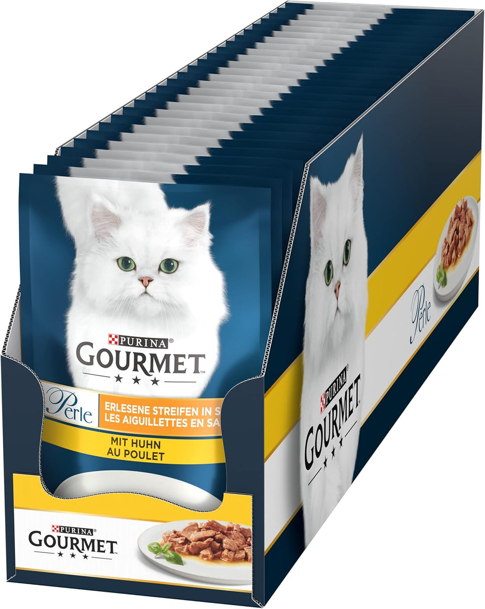 Hrană umedă pentru pisici Gourmet Perle Select Strips cu pui, pachet de 26 (26 x 85g)