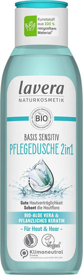 Lavera Care Basis Sensitiv 2 în 1, Șampon și gel de duș cu aloe vera bio și keratină vegetală, 250 ml Duș și baie Naty Shop