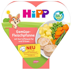 HiPP Sote de legume și carne organice cu cartofi tăiați cubulețe și mazăre (6 x 250g), masă de la 1 an, gătit ușor la abur, vegetarian, condimentat corespunzător pentru copii, calitate organică
