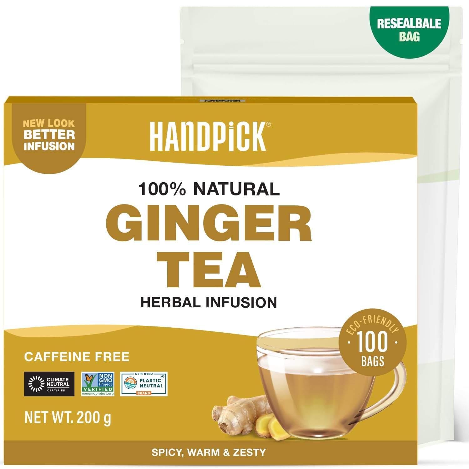 HANDPICK, pliculețe de ceai verde - 25 bucăți | 100% frunze de ceai verde pur din Himalaya, India | Plicuțe de ceai verde ecologice, preparare la cald sau rece