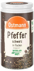 Ostmann Gewürze - Schwarze Pfefferflocken | Grober Pfeffer für intensiv-schwarfen Geschmack | Mit praktischem Streuaufsatz | 25 g in der Streudose