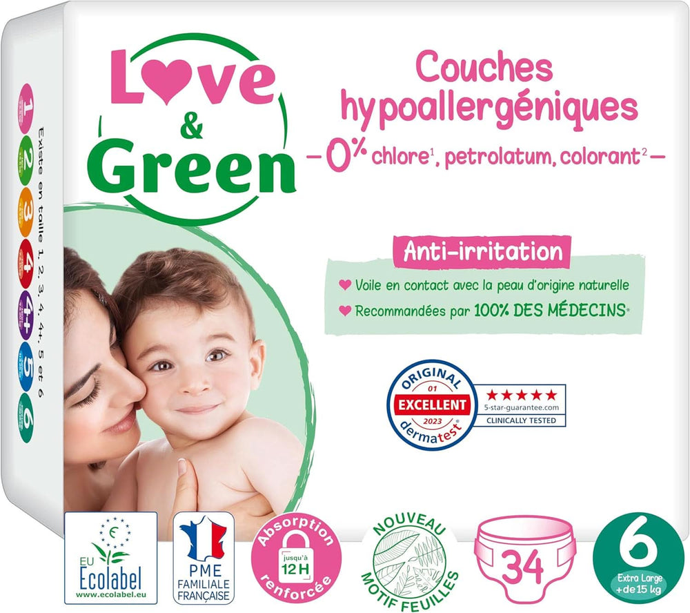 Love & Green, Scutece pentru bebeluși, hipoalergenice, mărimea 6 (34 unități) Mama si Copilul Naty Shop
