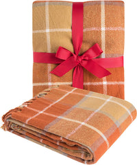 G Lake Orange Plaid Blanket Throw Acrylic Soft Reversible Coloured Fringed Bedspread Gift For Christmas Decorations 127 Cm W X 170.2 Cm L-Pumpkin Orange Paturi si Cuverturi G Lake Dovleac portocaliu 50 In X 67 In