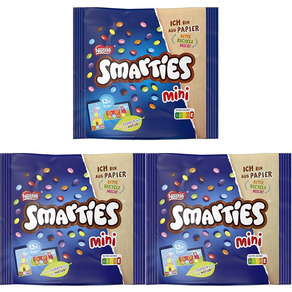 Nestlé SMARTIES Mini, linte mică cu ciocolată cu lapte, ambalată individual, pachet de 3 (1 x 187g)